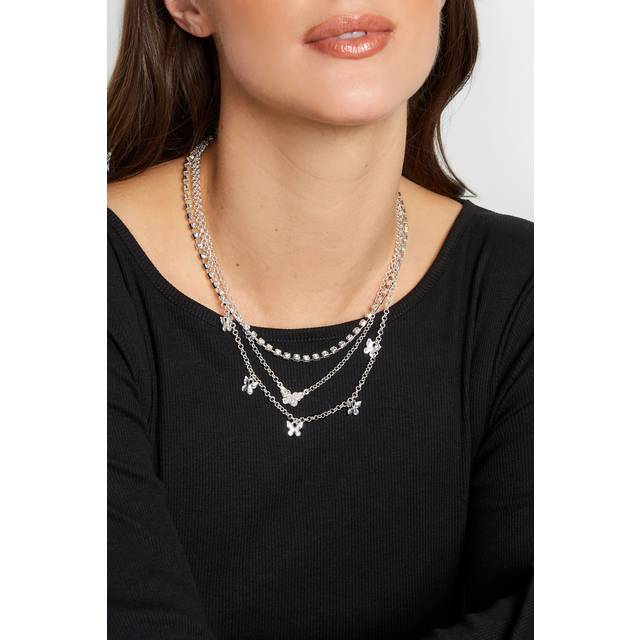 Silver Butterfly Layer Necklace - One Size