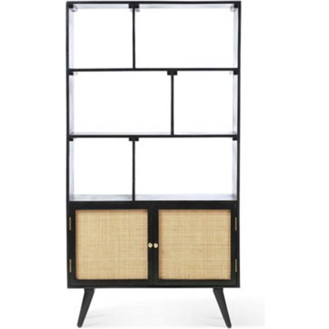Desser Manhattan 2 Door 6 Shelf Black Rattan and Mango Wood Bookcase