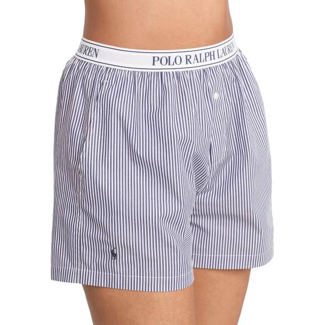 Polo Ralph Lauren – Mörkblå, randiga pyjamas-boxershorts med logga på midjebandet