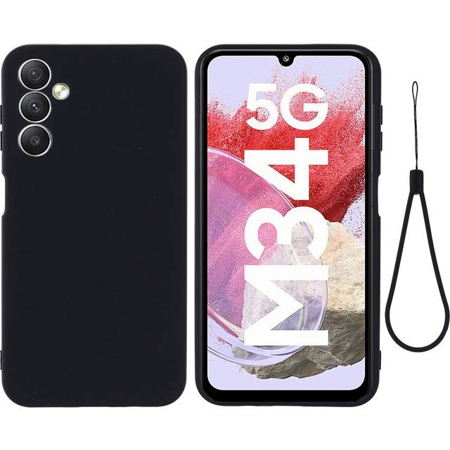 Samsung Galaxy M34 (5G) / F34 (5G) Liquid Silikon Skal med Rem - Svart