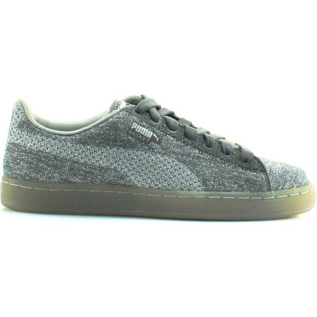 Puma Basket Knit Metallic Silver Textile Mens Lace Up Trainers 363087 01 - Size UK 3