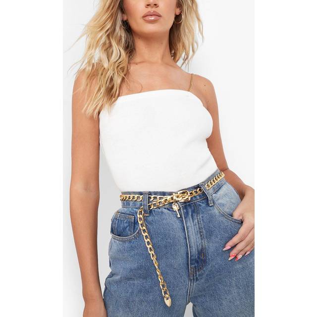 Womens Chunky Gold Chain Buckle Belt With Key - One Size, Gold