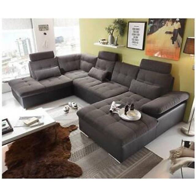 Modern luxury corner sofa u-shape furniture upholstery black textile leather