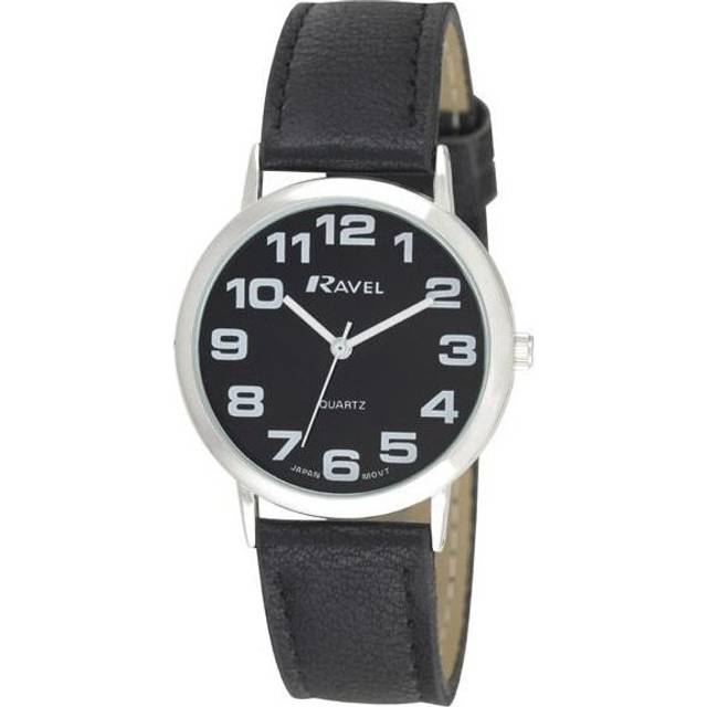 Ravel Unisex Easy Read Watch with Big Numbers - Black/Silver Tone/Black Dial