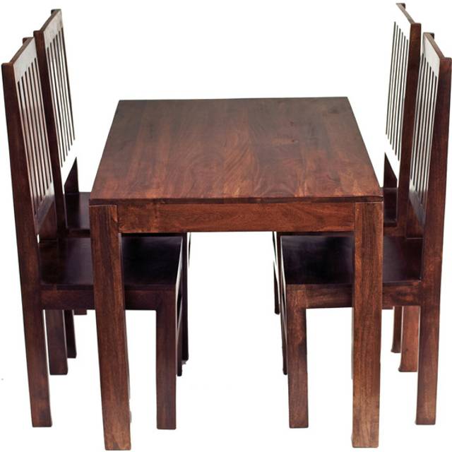 Modern Dark Mango Wood 4 Ft Dining set with 4 Wooden Chairs - Brown