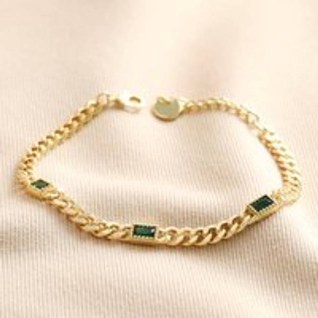 Green Baguette Crystal Chain Bracelet in Gold - gold/green - one size