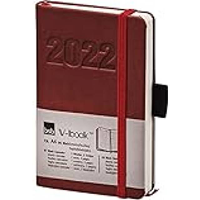 Möteskalender veckoplanerare fickkalender bokkalender, 2025, ca A6, rött, mjukt konstläder, med gummiband, 1 vecka = 2 sidor, bsb V-Book 02-0131