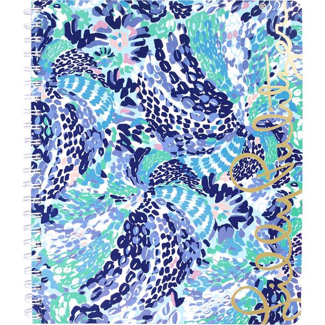 "Lilly Pulitzer Blue Large Hardcover Spiral Notebook  11"""""""" x 9.5"""""""" with 160 College Ruled Pages  Wave After Wave"
