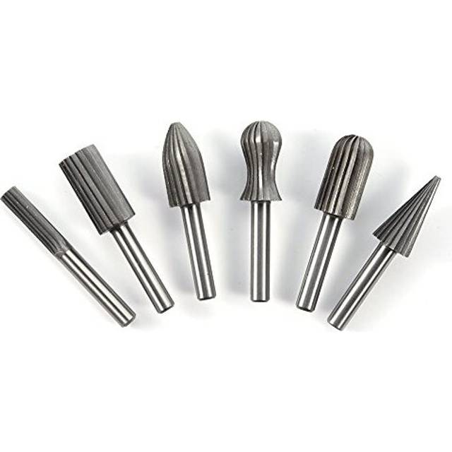 Set of 6 Rotary Cutting Burr Set Grinder Bit 6mm Round Shank Woodworking Carving Tools