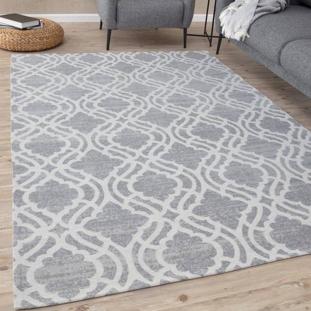 Washable Rugs for Living Room Kitchen Bedroom Trellis Design Grey Machine Washable Area Rugs and Runners 6901 - 200cm x 290cm