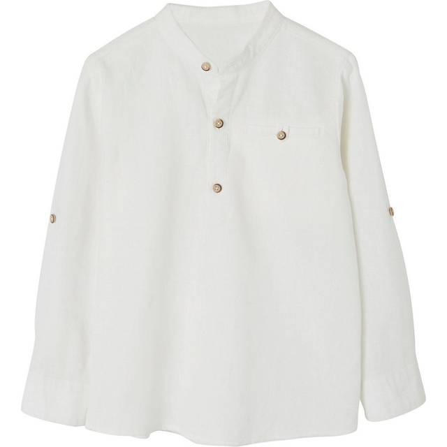Shirt in Linen/Cotton, Mandarin Collar, Long Sleeves, for Boys white - White