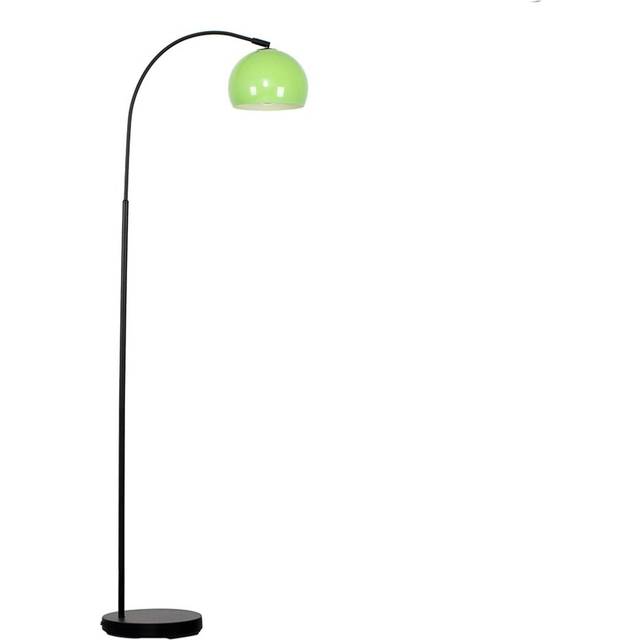 Style Black Curved Stem Floor Lamp With Gloss Green Arco Style Metal Dome Light Shade With LED GLS Bulb in Warm White