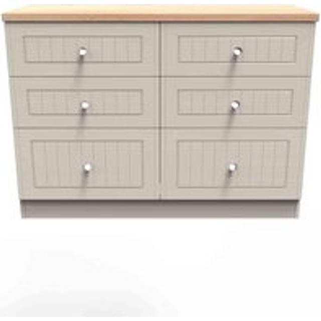 Welcome Furniture Ready Assembled Wilcox 6 Drawer Midi Chest - Kashmir Ash and Oak, Cream