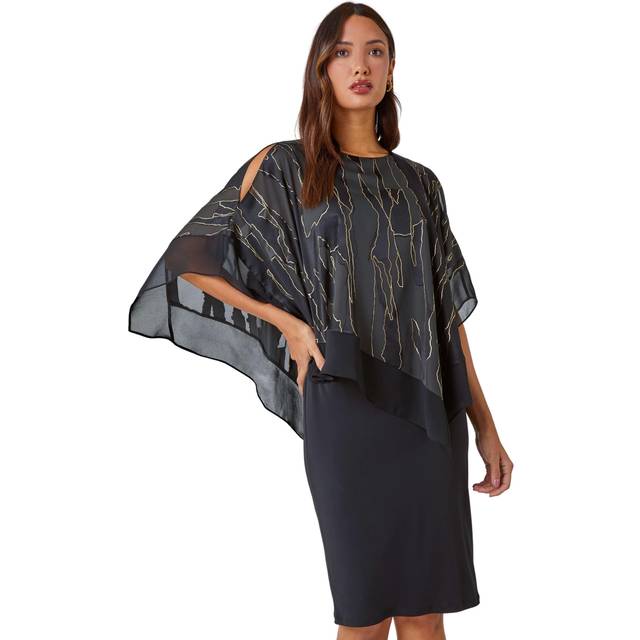 Sequin trim asymmetric chiffon overlay dress women uk - ladies roman originals