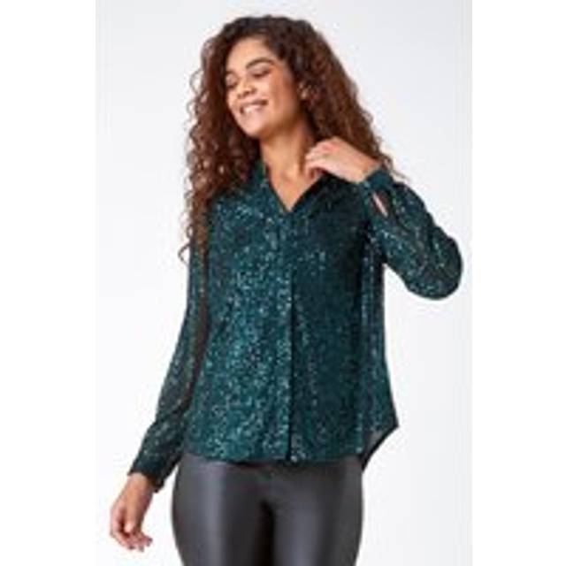 Roman Emerald Embellished Sequin Stretch Blouse - Size 20