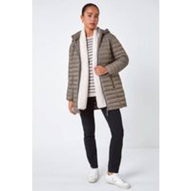 Petite Quilted Longline Puffer Coat - Taupe - 10