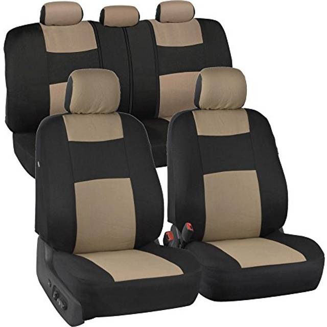 BDK PolyPro Seat Covers Full Set in Beige on Black - Front and Rear Split Bench Seat Covers for Cars  Easy to Install   Car Accessories for Auto Truck