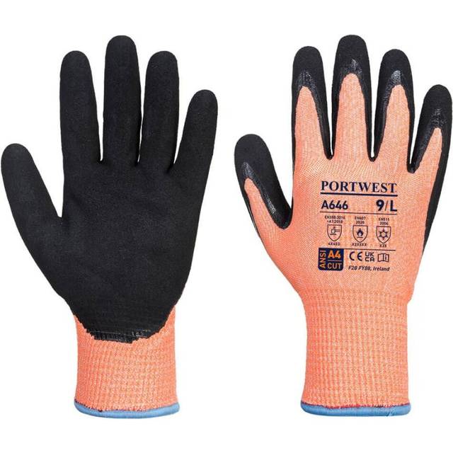(XL, Orange/Black) Portwest Unisex Adult A646 Vis-Tex HR Nitrile Cut Resistant Gloves
