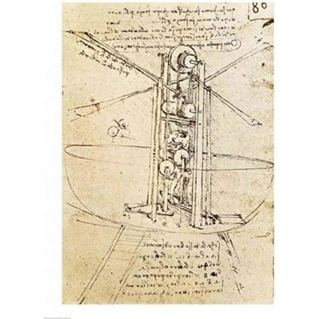 Vertically Standing Birds-Winged Flying Machine Poster Print by Leonardo Da Vinci - 18 x 24 in.