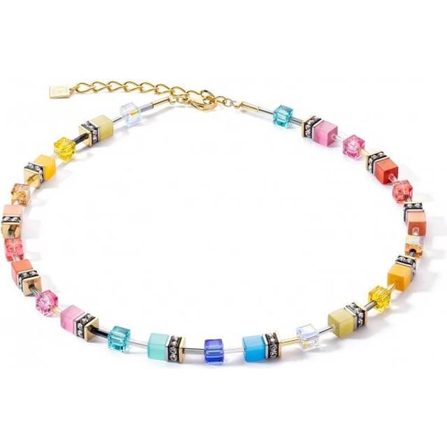 Coeur De Lion GeoCUBE Necklace - Iconic Multicolour Gold - Gold,Rainbow - 42 cm + 6 cm extension chain, 0.6cm thick