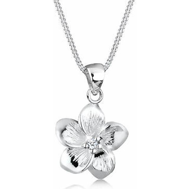 Elli Women's 925 Sterling Silver Xilion Cut 0.03 ct White Diamond Flower Frangipani Necklace