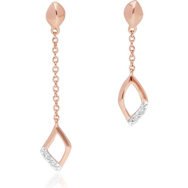 Diamond Pave Mismatched Dangle Drop Earrings in 9ct Rose Gold