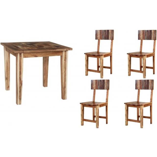 Reclaimed Boat Small Dining Table Set with 4 Chairs - Brown