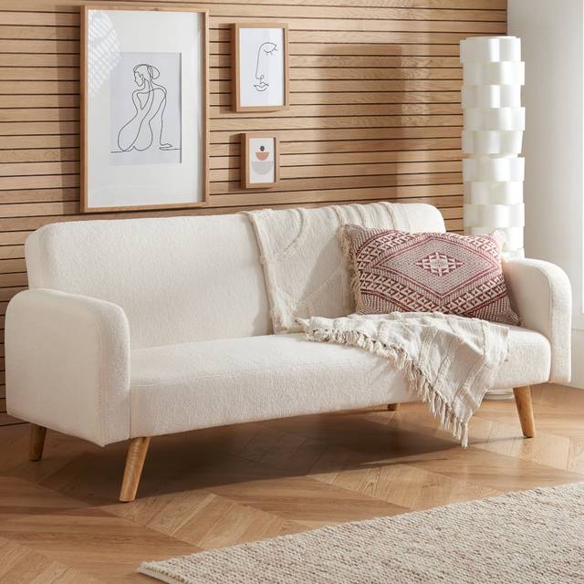 Micah - Single &#x2013; Boucle Click-Clack Sofa Bed - White &#x2013; Boucle Fabric - Make It Homely