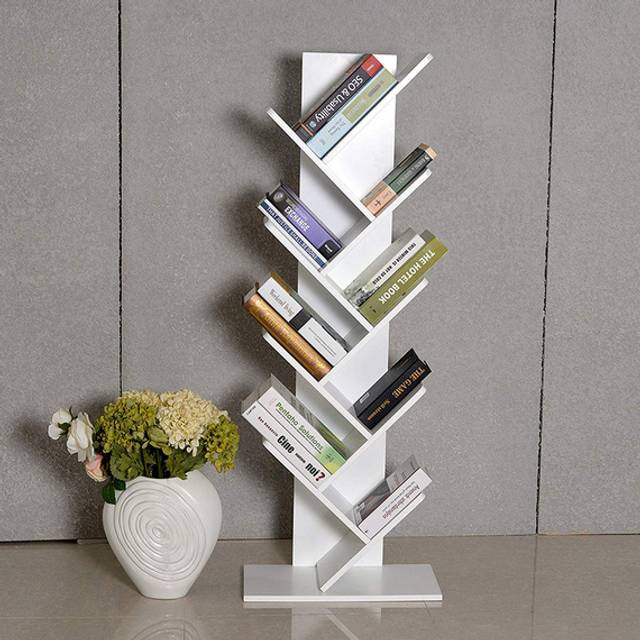 9-Tier Standing Tree Bookshelf - White
