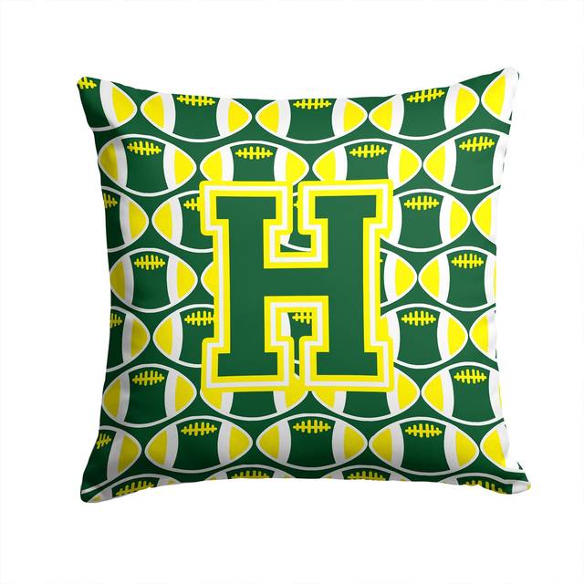 Caroline's Treasures CJ1075-HPW1414 Letter H Football Green and Yellow Fabric Decorative Pillow  14 H x 14 W  Multicolor