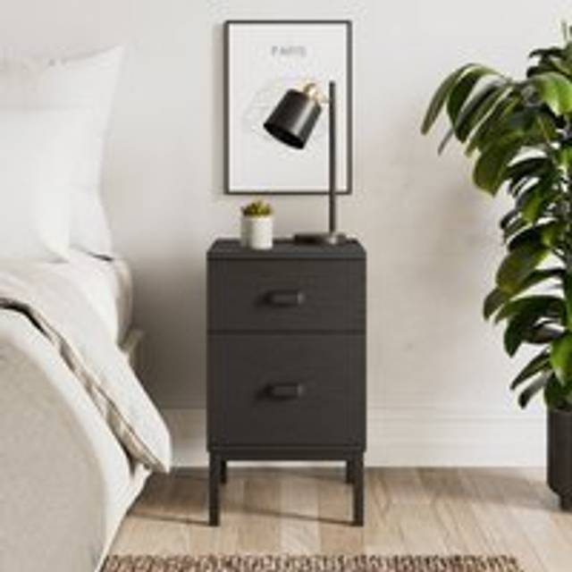 Fulton 2 Drawer Slim Bedside Table - Black