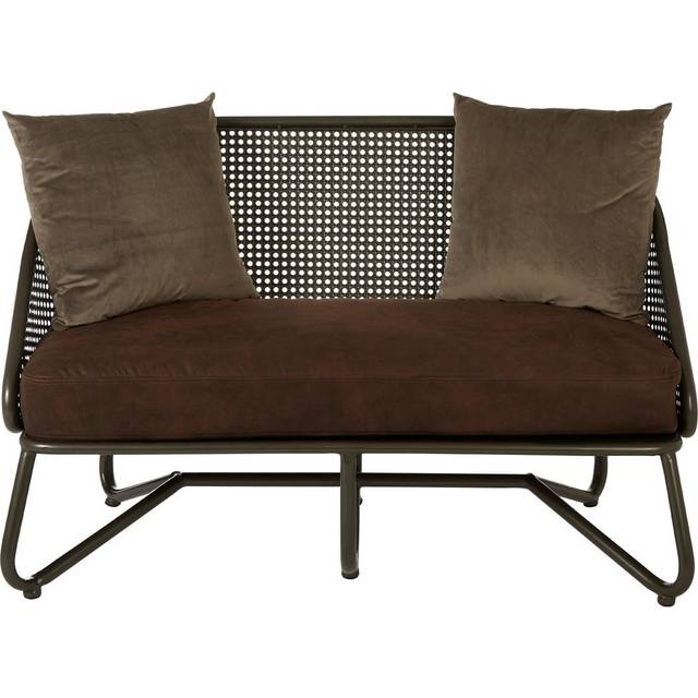 Orsina 2 Seat Sofa With Curved Legs,faux Upholstered Couch With Open Lattice Backrest,two Seater Sofa For Patio - One Size