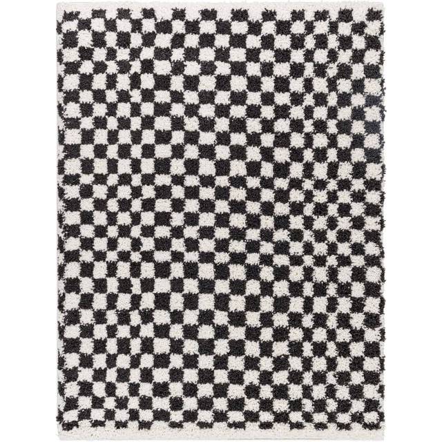 KITTU Shaggy Modern Plush Pile Checkered Area Rug - Grey - 200cm x 275cm