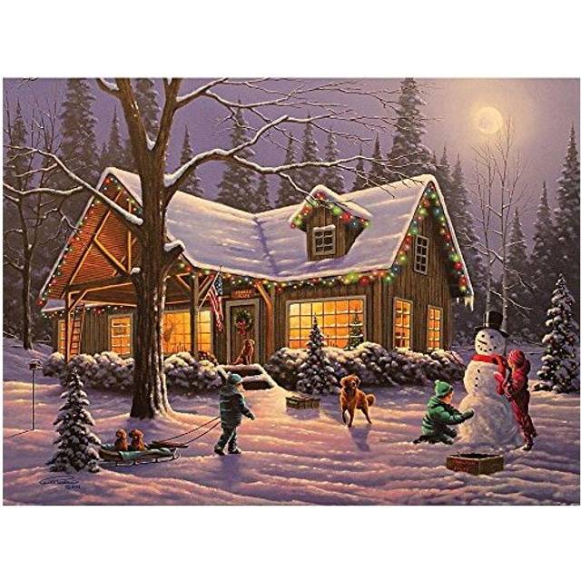 Bits and Pieces - 1000 Piece Glow in the Dark Puzzle - Family Traditions by Artist Geno Peoples - Winter Christmas Cabin - Holiday - 1000 pc Glow