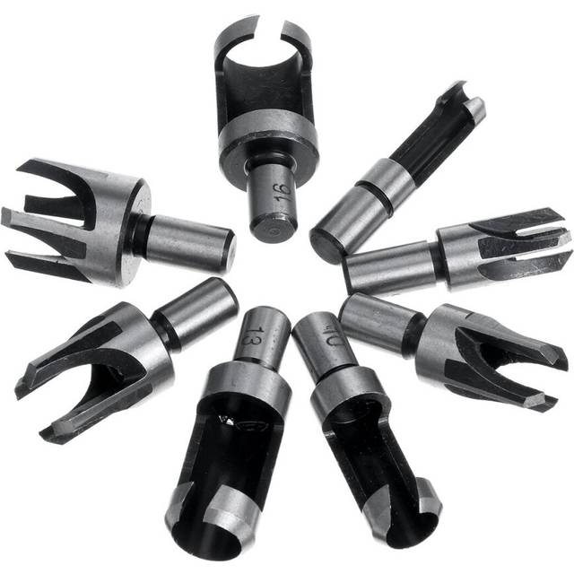 8pcs Wood Plug Hole Cutter Drill Bits Set Dowel Maker Cutting Tools Round Shank