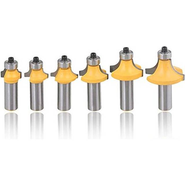 "Set of 6 Roundover Router Bits 1/2-Inch Shank Round Over Edging Forming Woodworking Milling Cutter Tools Set, 1/8"", 1/4"", 5/16"", 3/8"", 7/16"", 1/2"""