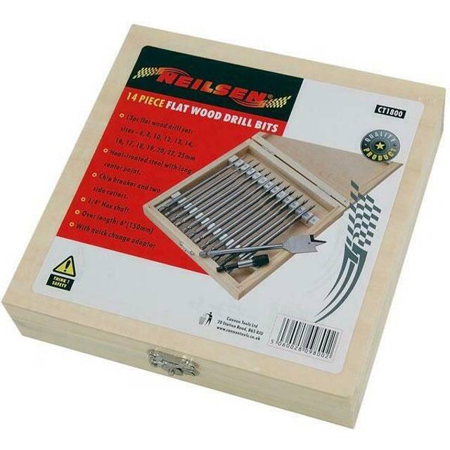 Neilsen - 14pc Spade Hole Saw Flat Wood Drill Bit Set With Adaptor 6mm - 25mm
