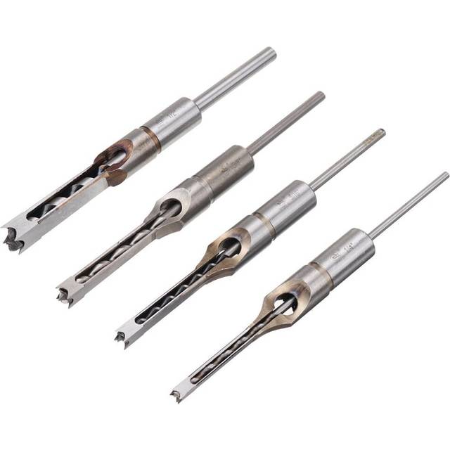 4pcs Square Hole Drill Bits Auger Mortising Chisel Set Kit 1/4 to 1/2 Inch Tool Set