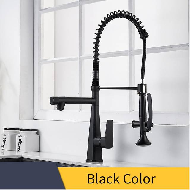 (Cube-Black) Kitchen Faucet, Brass Heavy Duty Spring Single Handle Kitchen Faucets with Pull Down Sprayer and Pot Filler, Commercial Stainless Steel K