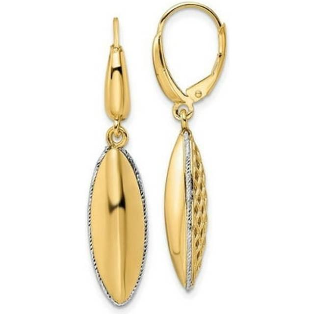 14K Two-Tone Polished Diamond-Cut Hollow Teardrop Criss Cross Leverback Earrings