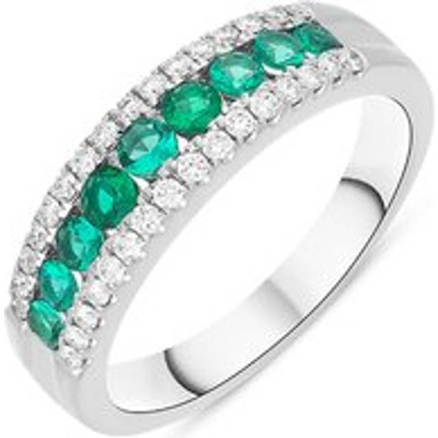 18ct White Gold Emerald Diamond Nine Stone Tension Set Graduating Half Eternity Ring - Gold