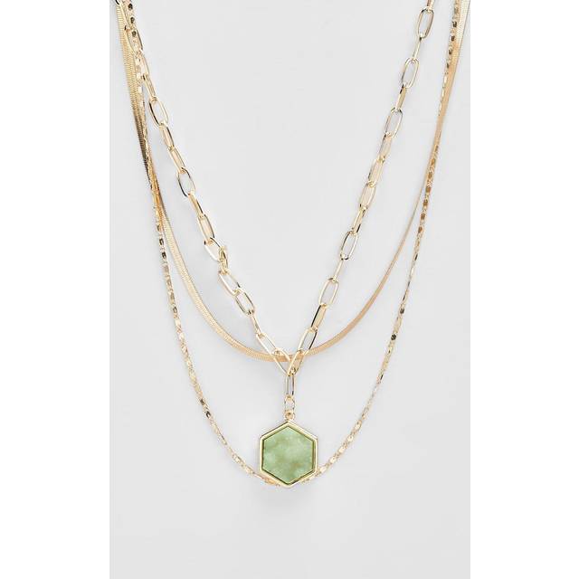 Womens Green Stone Drop Chain Necklace - Gold - One Size, Gold