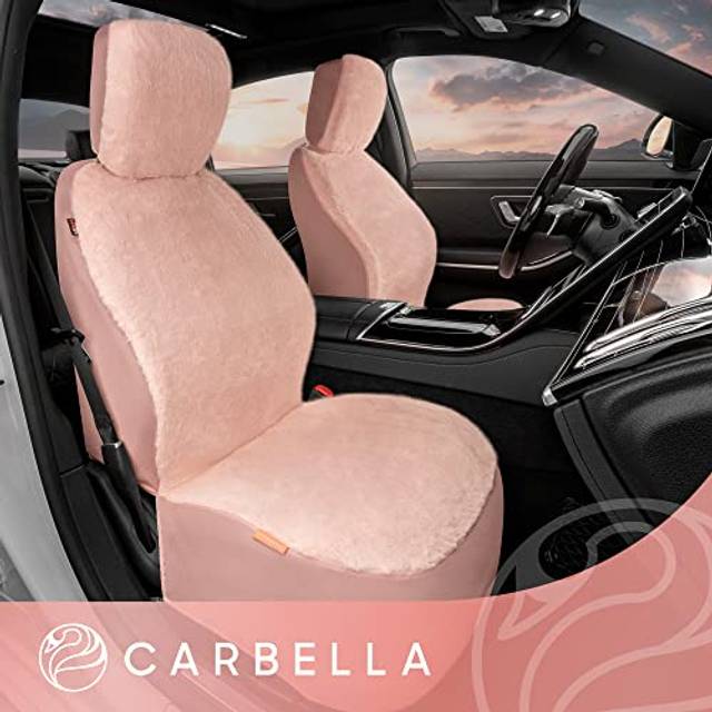 Carbella Sheepskin Car Seat Covers for Women  2-Pack Faux Fur Car Seat Covers Front Seats Only  Cute Automotive Seat Covers For Cars for Women  C