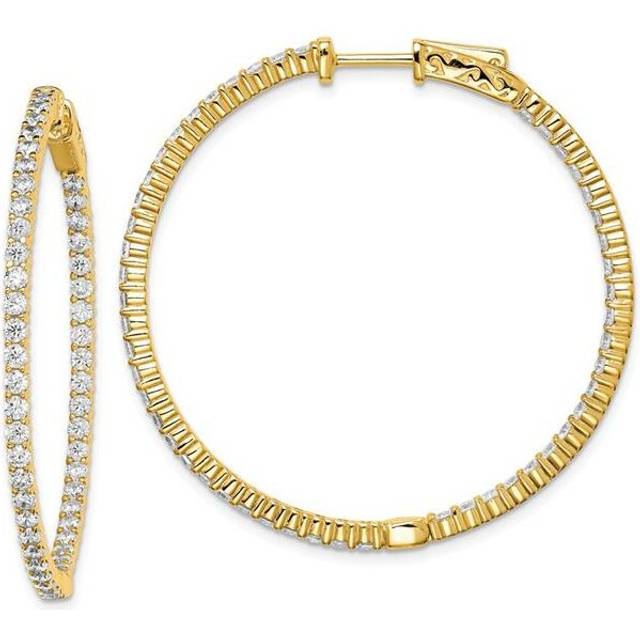 Sterling Silver Gold-Tone 100 Stone CZ In & Out Hoop Earrings, Polished