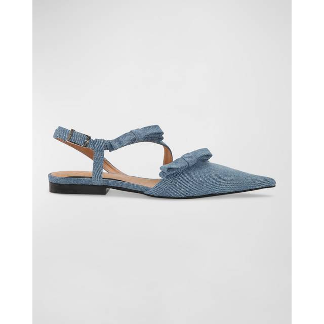 GANNI Blue Multi Bow Pointy Cut-Out Ballerina Flats - 630 Denim - IT 40