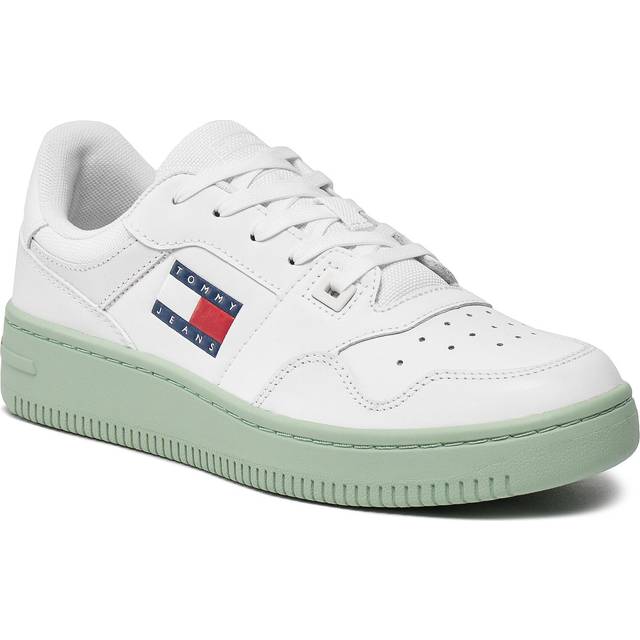 Tommy Hilfiger, Sneakers, female, White, 4 UK, White Green Leather Trainers Lace-Up