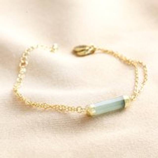 Green Aventurine Charm Chain Bracelet in Gold - gold/green - one size