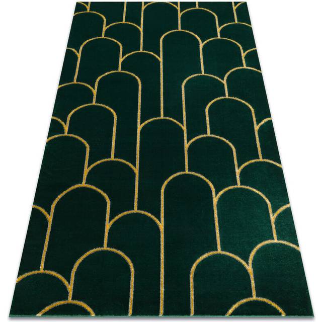 Rugsx - Exclusive emerald Carpet 1021 glamour, stylish art deco bottle green / gold green 80x150 cm