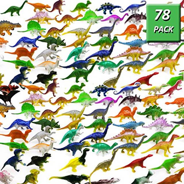 OuMuaMua 78 Pack Mini Dinosaur Figure Toys  Plastic Dinosaur Toy Set Including T-rex  Stegosaurus  Monoclonius for Kids Toddler Birthday Cake Topper
