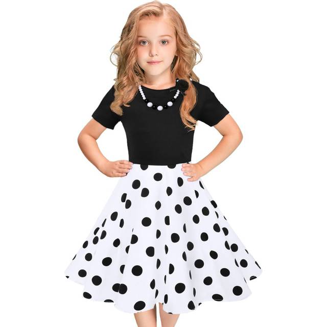Tao-Ge Halloween Dresses for Girls Vintage Dress 50s 1950 Outfit Kids Girl Polka Dot Flower Christmas Party Dresses Size 6-12